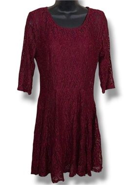 Juniors Large Fishbowl Brand Burgundy Lace Dress Fit And Flare Lined Goth Aline